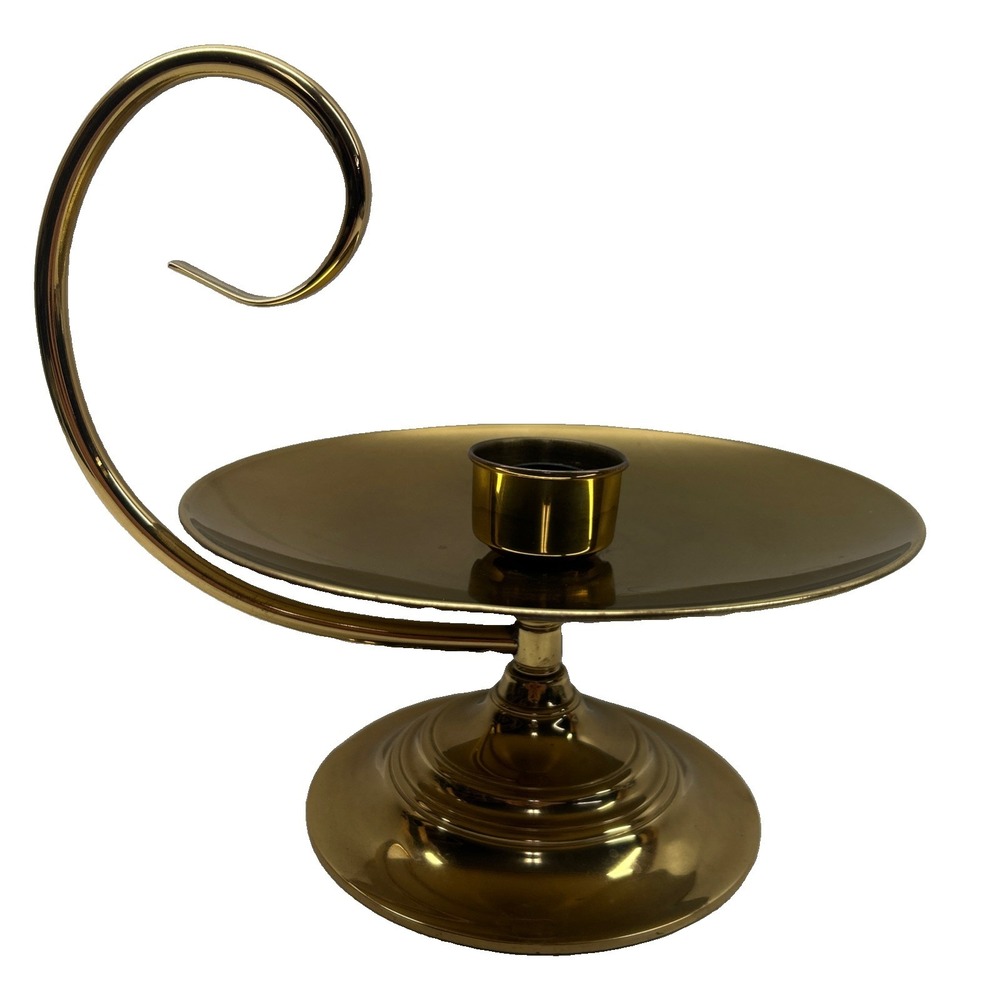 Vtg Baldwin Brass Large Chamber Candlestick Candle Holder w/ Scroll Swirl Handle